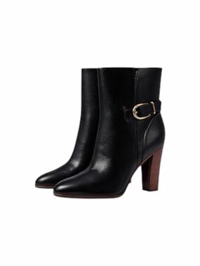 Classic Black Leather Ankle Boot with Gold Buckle